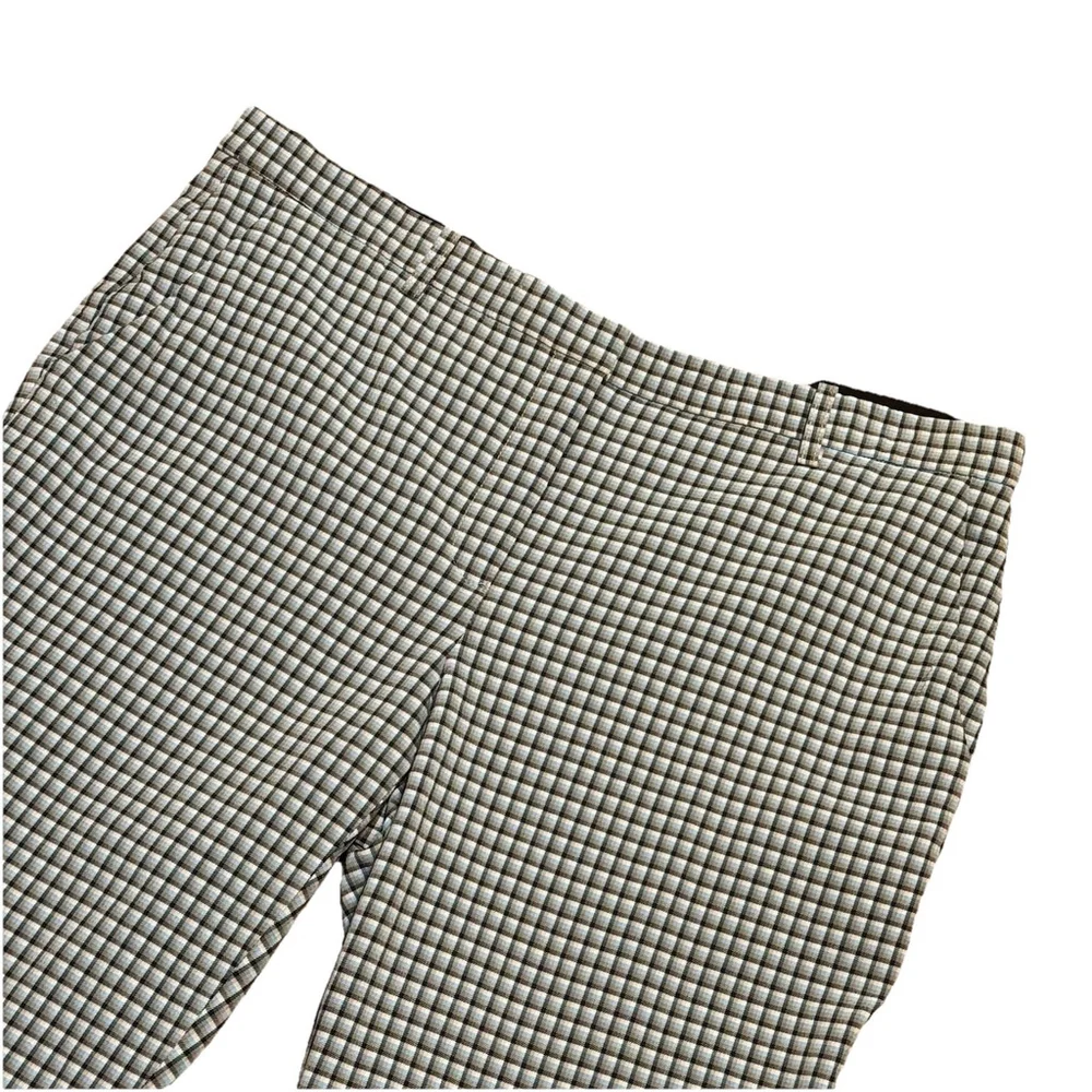 Theory Women Treeca 4 Cropped Check Pants Size:12 Blue Plaid Stretch Viscose